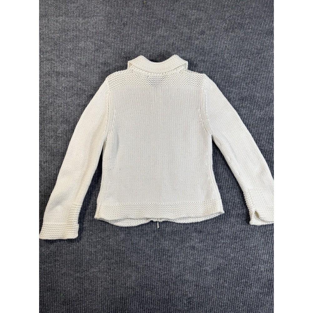 Sydney Easton White Collared Full Zip Knit Cardigan Sweater M 100% Cotton Women - Picture 5 of 7